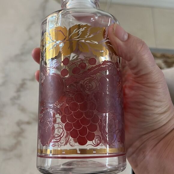 Decanter Vintage Gold and Purple Fruit Pattern Mint Condition France - Picture 4 of 9